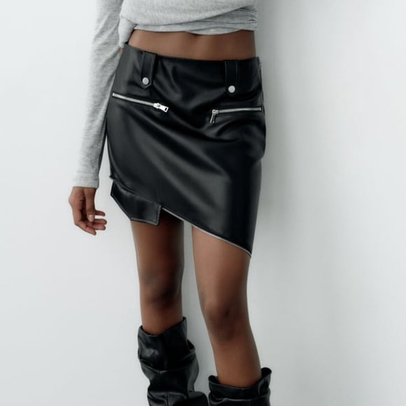 NWT 2 IN 1 DETACHABLE FAUX LEATHER MIDI BLACK SKIRT - Picture 4 of 15